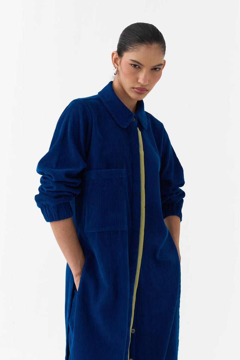 Everyday U-Hem Tunic-Cobalt Blue corduroy tunics and kaftans by THREE in blue for women in Singapore