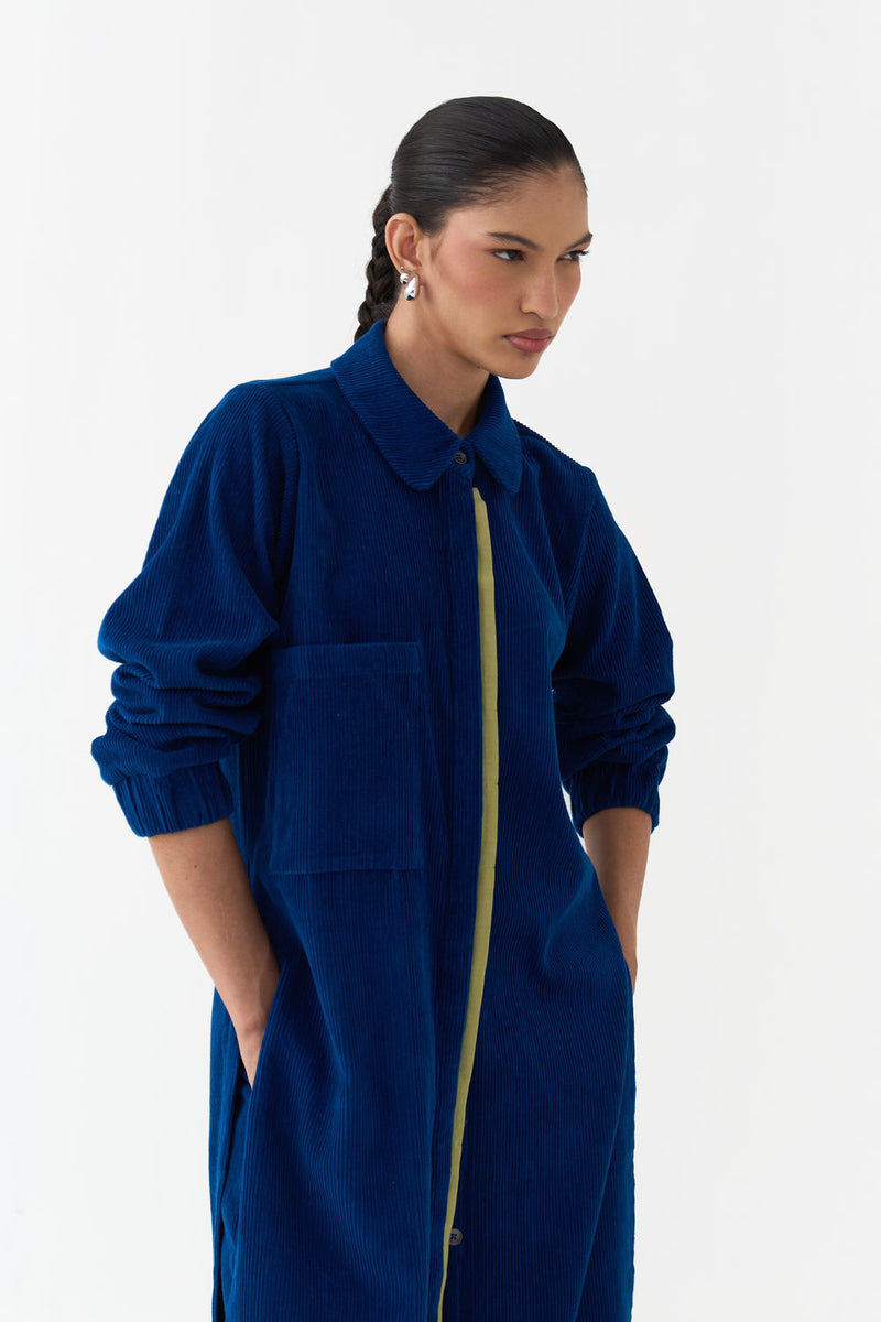 Everyday U-Hem Tunic-Cobalt Blue corduroy tunics and kaftans by THREE in blue for women in Singapore