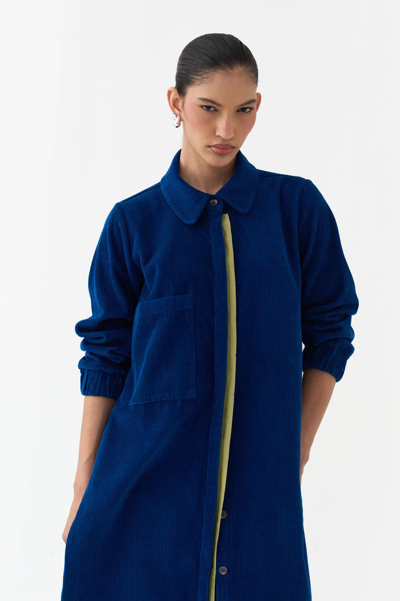 Everyday U-Hem Tunic Co-Ord (Set Of 2)-Cobalt Blue corduroy co-ord set by THREE in blue for women in Singapore
