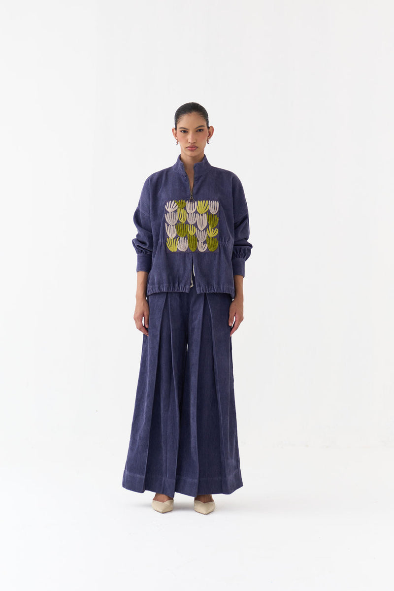 Emb. Corduroy Drawstring Top Co-Ord (Set Of 2)-Violet corduroy co-ord set by THREE in violet for women in Singapore