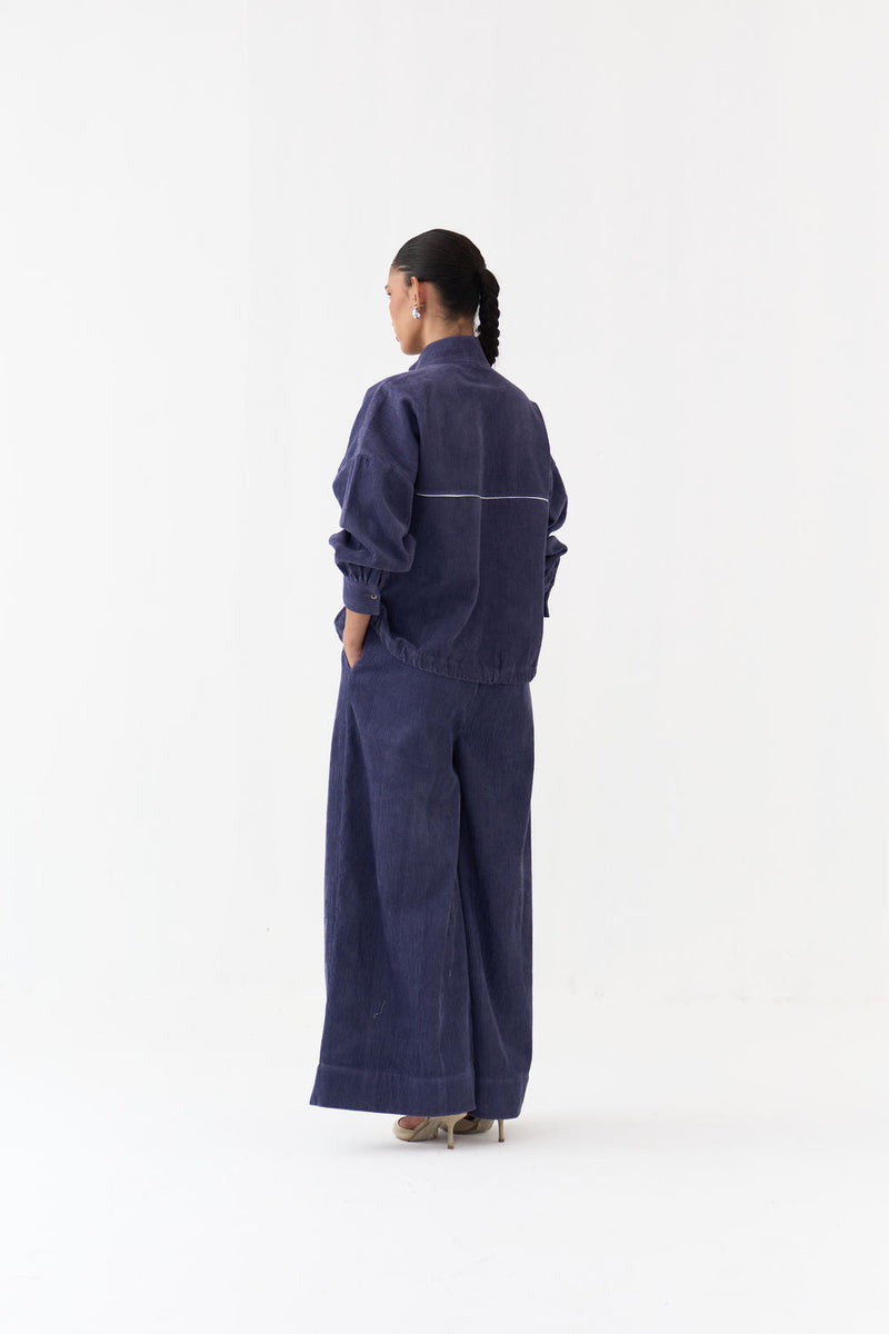 Emb. Corduroy Drawstring Top Co-Ord (Set Of 2)-Violet corduroy co-ord set by THREE in violet for women in Singapore