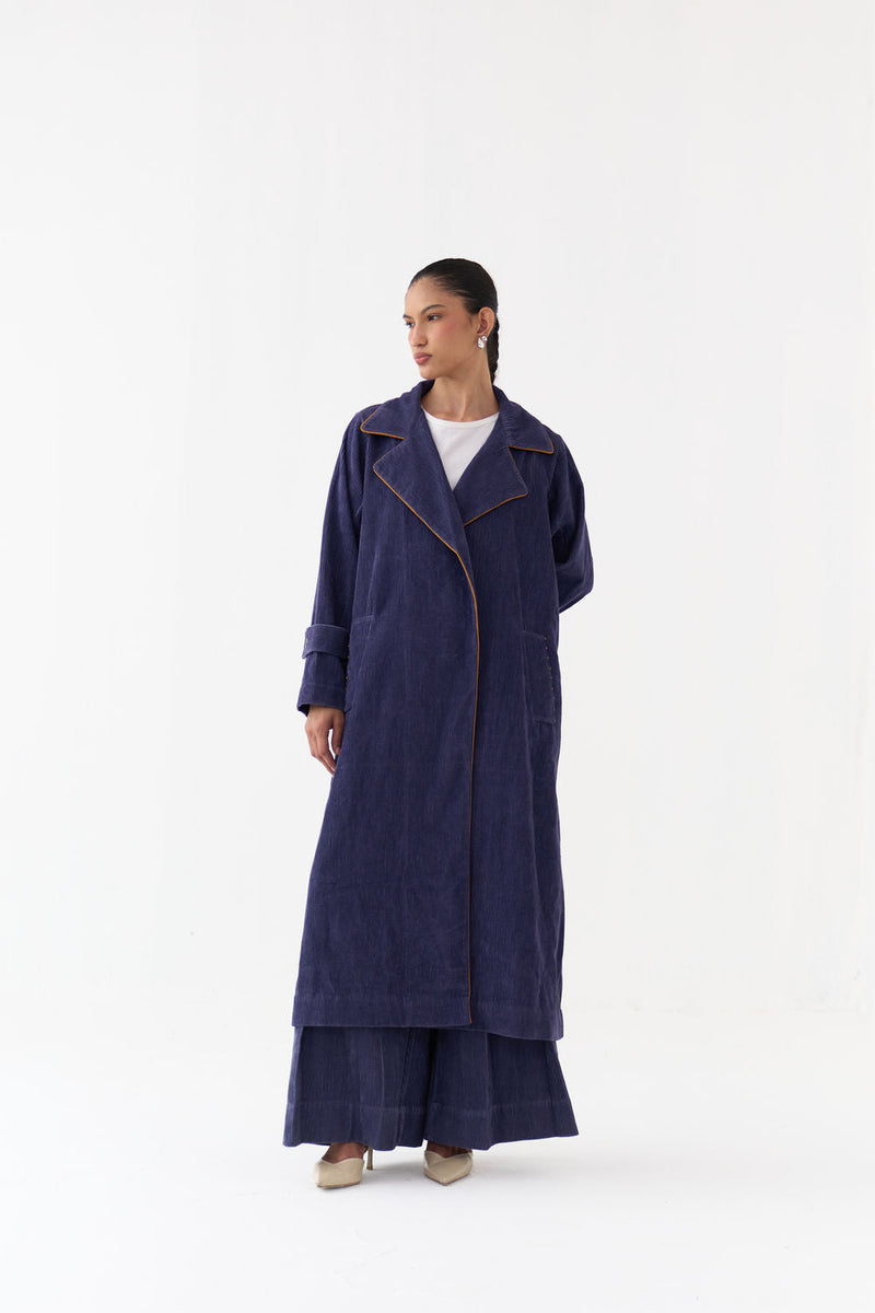 Emb. Patch Corduroy Trench-Violet corduroy jacket/overlay by THREE in violet for women in Singapore