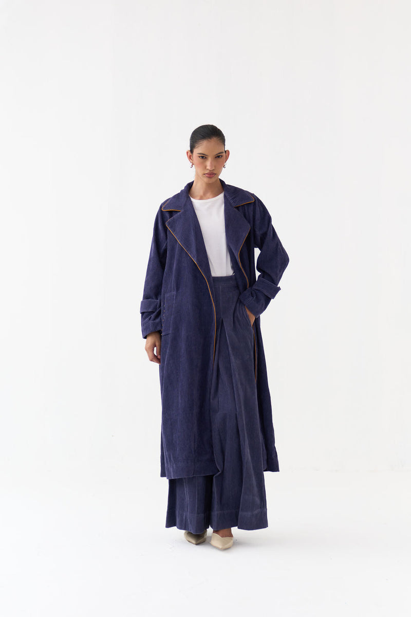 Emb. Patch Corduroy Trench-Violet corduroy jacket/overlay by THREE in violet for women in Singapore