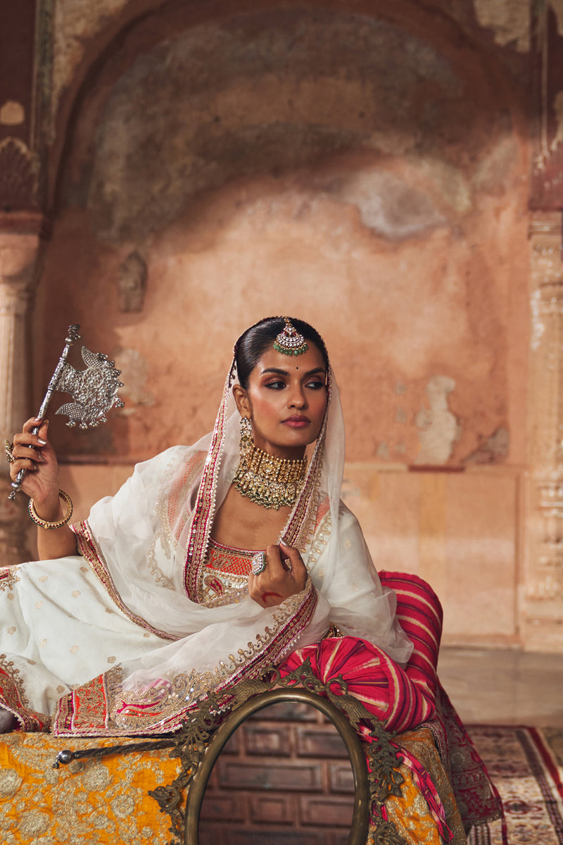SAMREEN - DAISY IVORY SHORT KURTA WITH SHARARA AND DUPATTA silk chanderi kurta/kurta set by SHEETAL BATRA in ivory for women in Singapore