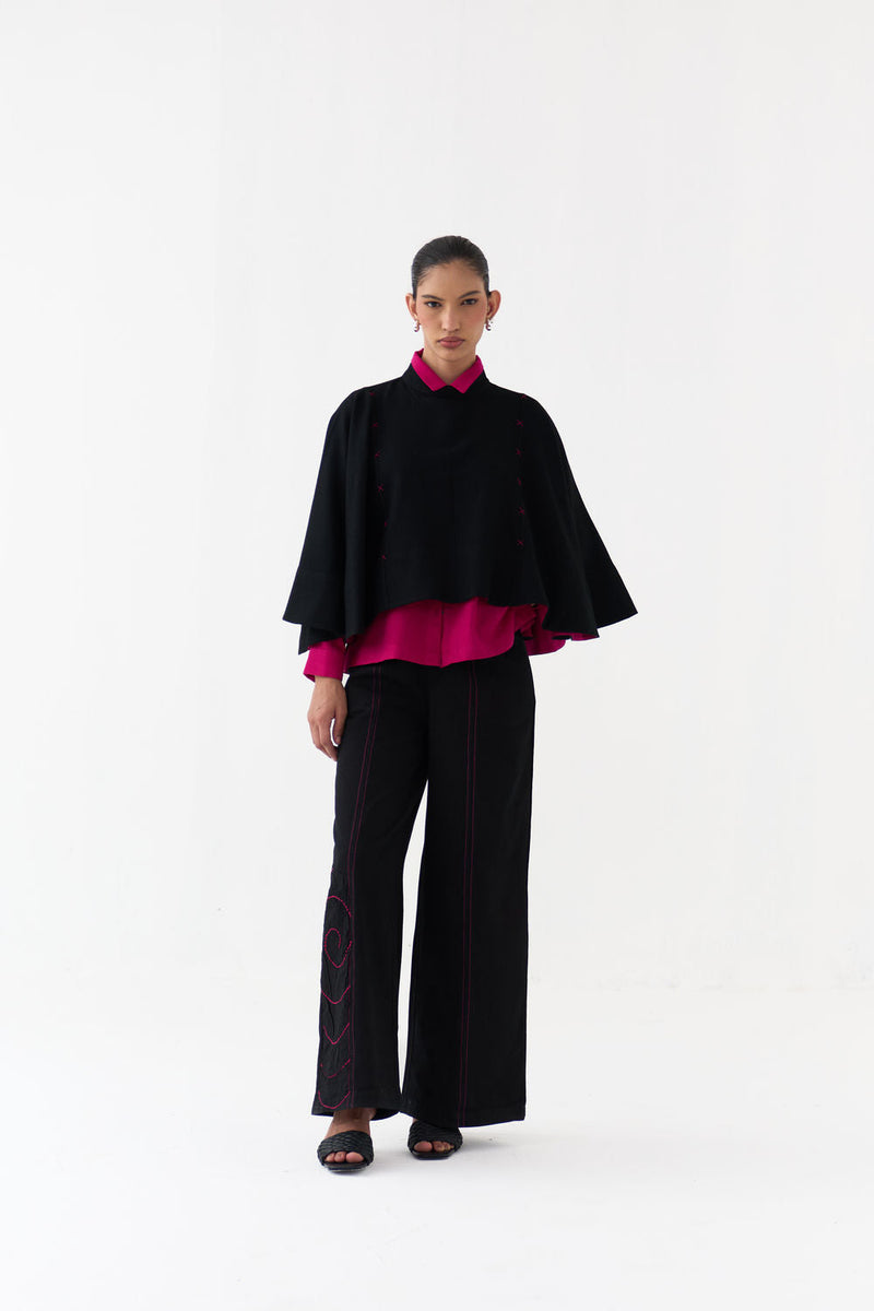 Ripple Emb. Bottom-Black denim pant/trouser by THREE in black for women in Singapore