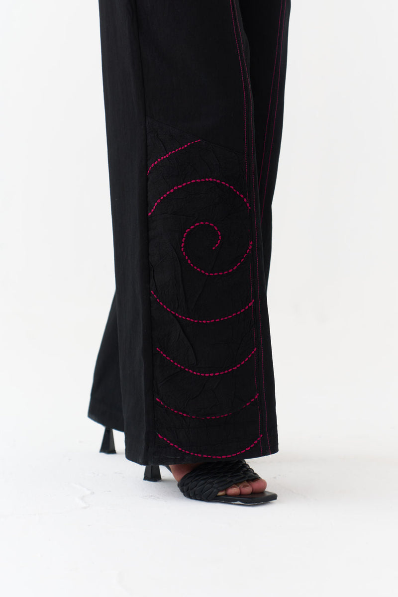 Woollen Poncho Co-Ord (Set Of 3)-Black/Fuchsia wool/twill co-ord set by THREE in fuchsia, black for women in Singapore