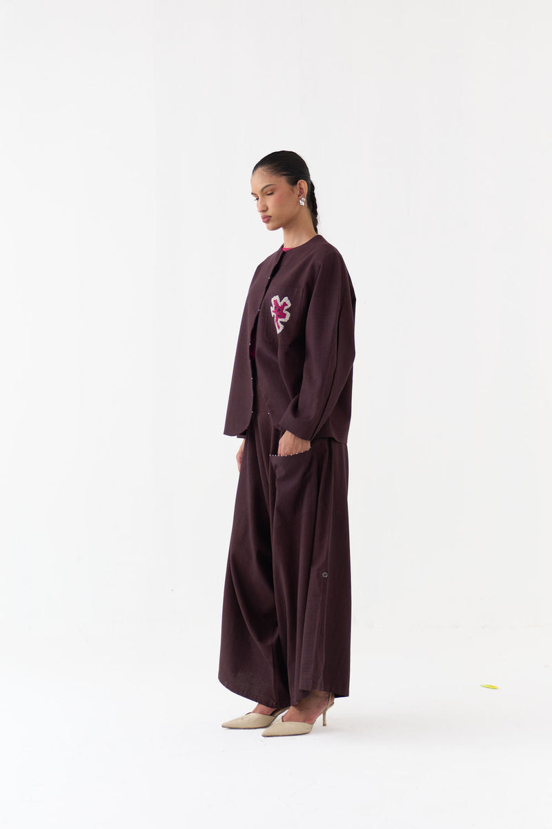Drop Crotch Pant-Dark Brown handwoven cotton pant/trouser by THREE in brown for women in Singapore