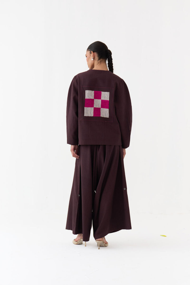 Drop Crotch Pant-Dark Brown handwoven cotton pant/trouser by THREE in brown for women in Singapore
