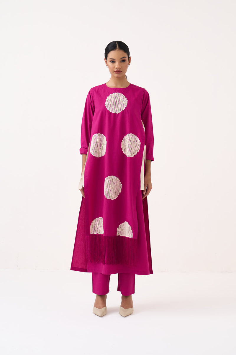 Emb. Side Tie Overlay (Set Of 2)-Bright Berry cotton poplin jacket/overlay by THREE in pink for women in Singapore