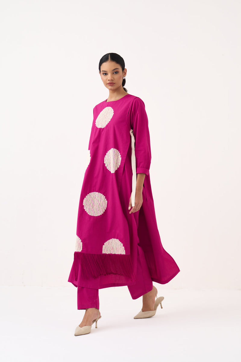 Emb. Side Tie Overlay (Set Of 2)-Bright Berry cotton poplin jacket/overlay by THREE in pink for women in Singapore