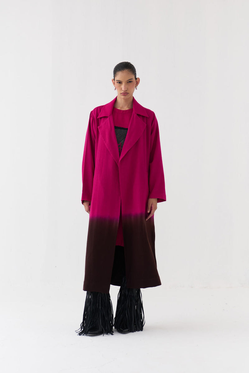 Applique Woollen Dress Co-Ord (Set Of 2)-Fuchsia wool co-ord set by THREE in fuchsia, brown for women in Singapore