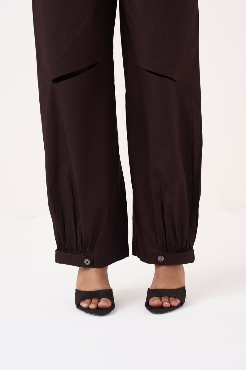 One Shoulder Top Co-Ord-Cocoa Brown & Ice Blue silk crepe co-ord set by THREE in dark brown for women in Singapore