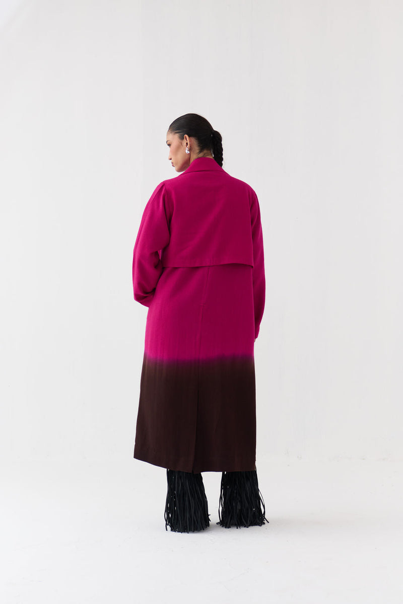 Applique Woollen Dress Co-Ord (Set Of 2)-Fuchsia wool co-ord set by THREE in fuchsia, brown for women in Singapore