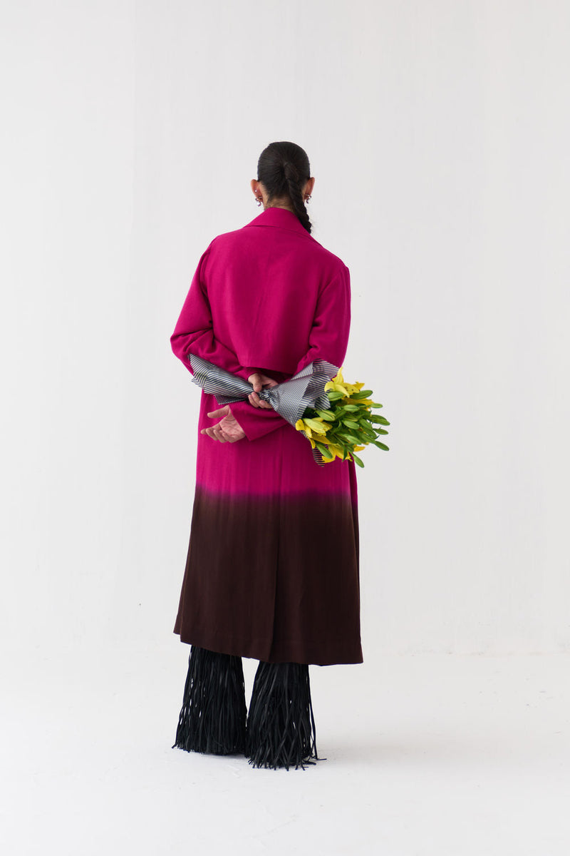 Applique Woollen Dress Co-Ord (Set Of 2)-Fuchsia wool co-ord set by THREE in fuchsia, brown for women in Singapore