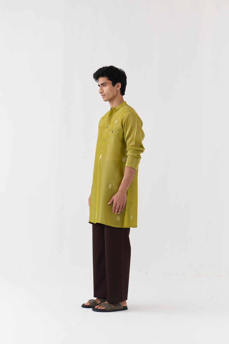 Hand Emb. Detail Kurta Co-Ord tissue,poplin co-ord set by THREE Men in yellow,brown for men in Singapore