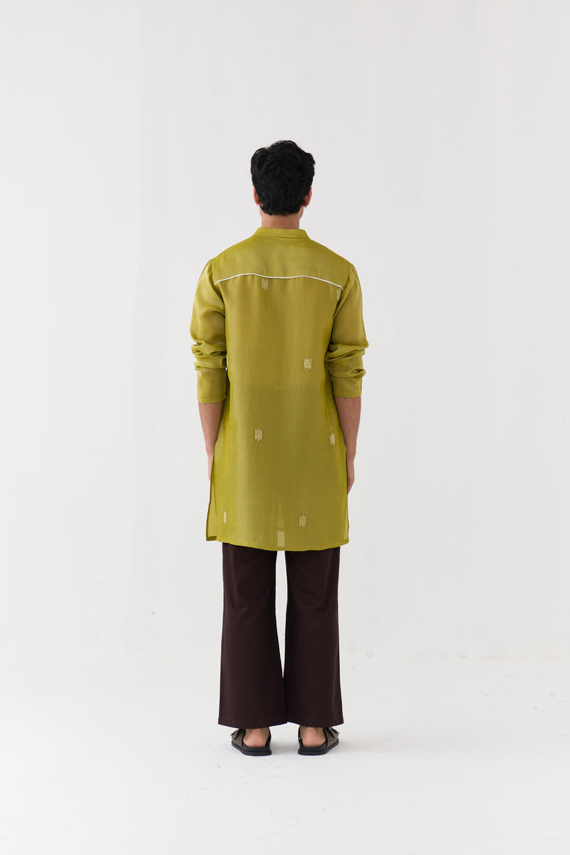 Hand Emb. Detail Kurta Co-Ord tissue,poplin co-ord set by THREE Men in yellow,brown for men in Singapore