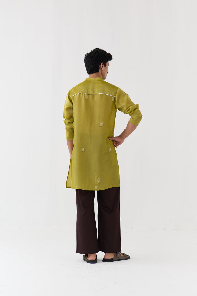 Hand Emb. Detail Kurta Co-Ord tissue,poplin co-ord set by THREE Men in yellow,brown for men in Singapore