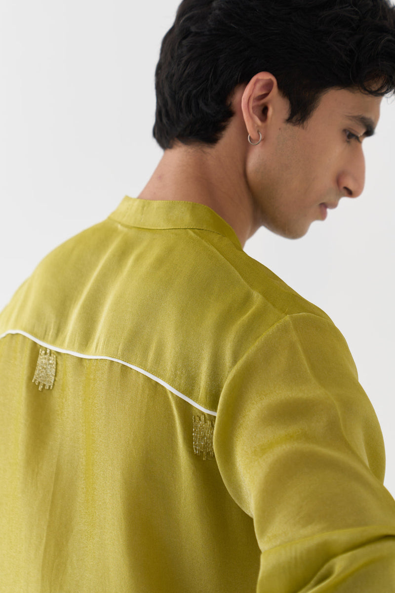 Hand Emb. Detail Kurta Co-Ord tissue,poplin co-ord set by THREE Men in yellow,brown for men in Singapore