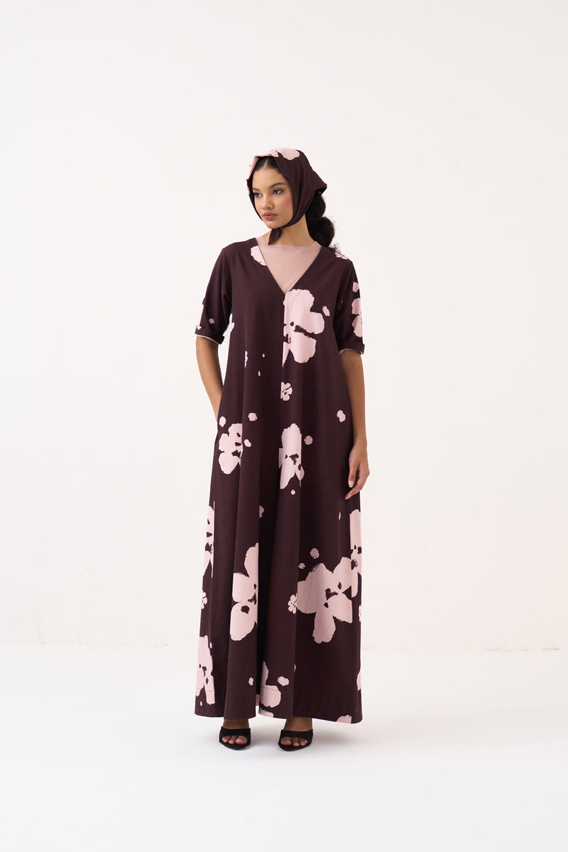 Floral Jumpsuit-Dark Brown Floral crushed cotton jumpsuit by THREE in dark brown for women in Singapore