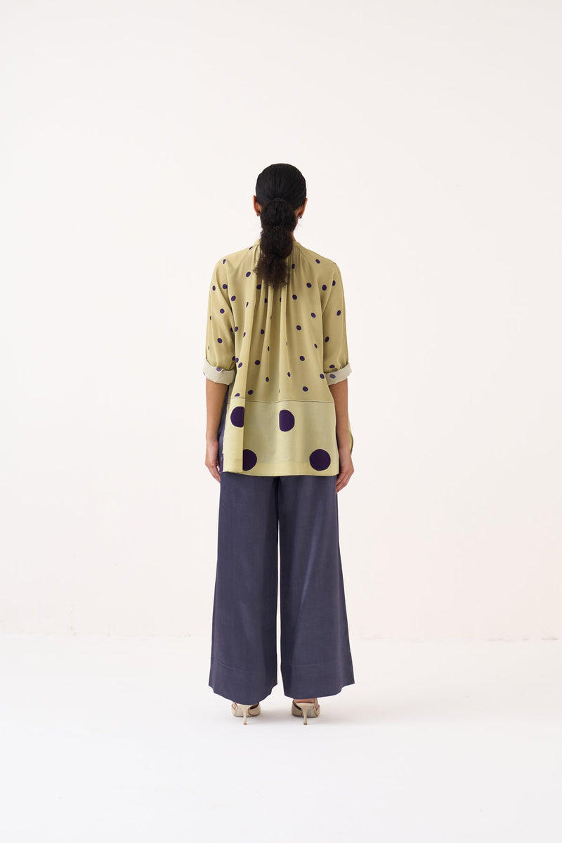 Polka Peasant Top-Soft Moss   crepe top/shirt by THREE in soft moss for women in Singapore