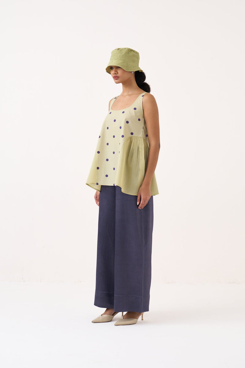 Side U Gather Top-Soft Moss  poplin/chanderi top/shirt by THREE in soft moss for women in Singapore