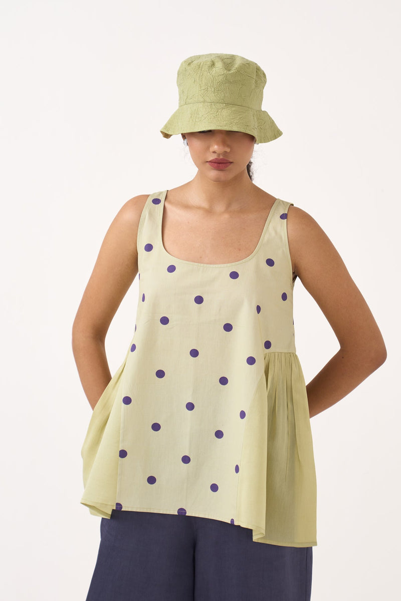 Side U Gather Top Co-Ord-Soft Moss & Ash Violet poplin/chanderi co-ord set by THREE in soft moss for women in Singapore