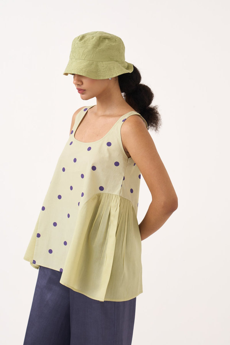 Side U Gather Top-Soft Moss  poplin/chanderi top/shirt by THREE in soft moss for women in Singapore