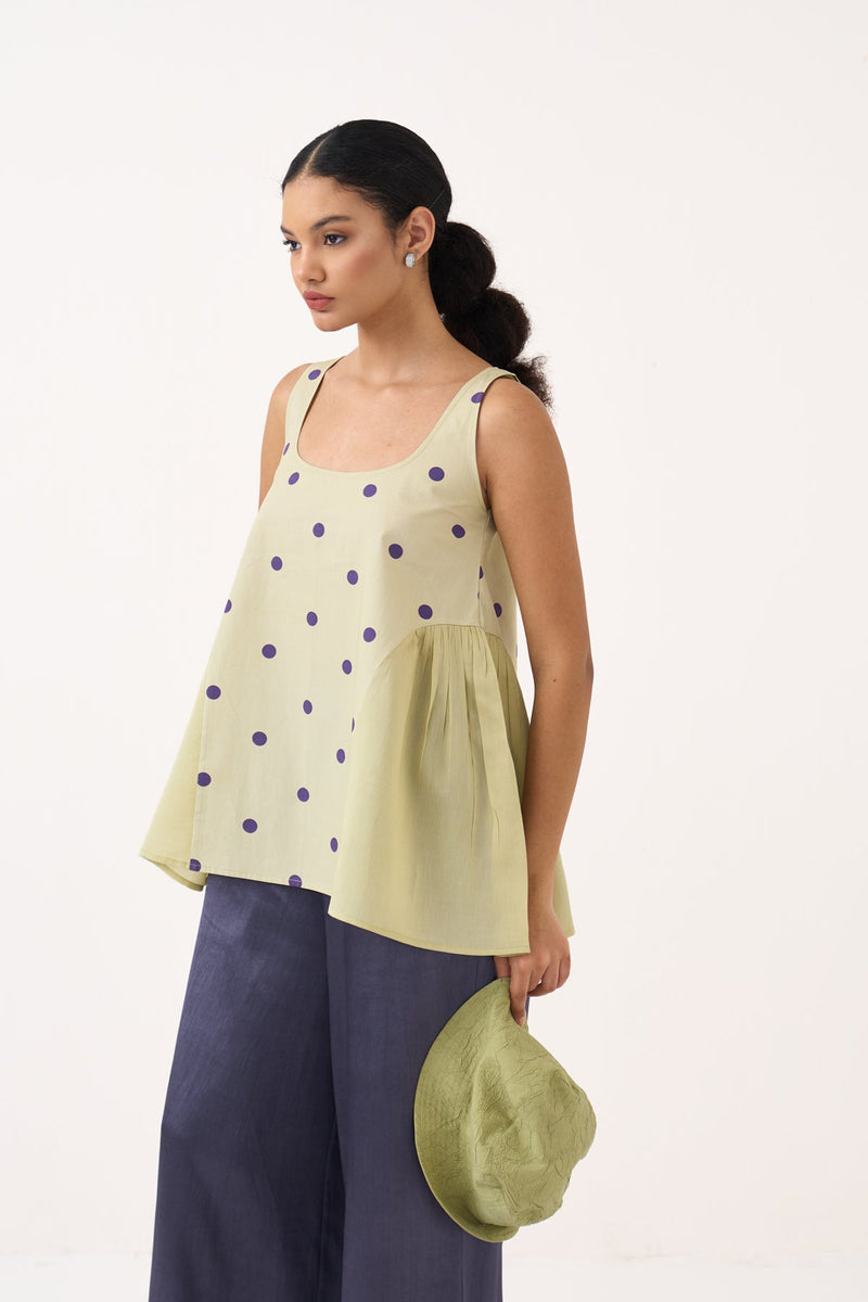 Side U Gather Top-Soft Moss  poplin/chanderi top/shirt by THREE in soft moss for women in Singapore