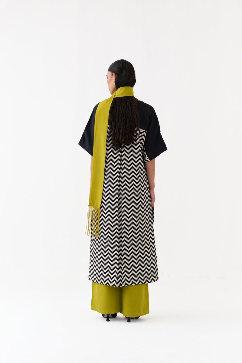V Neck Kaftan-Black Chevron handwoven cotton twill tunics/kaftan by THREE in black for women in Singapore