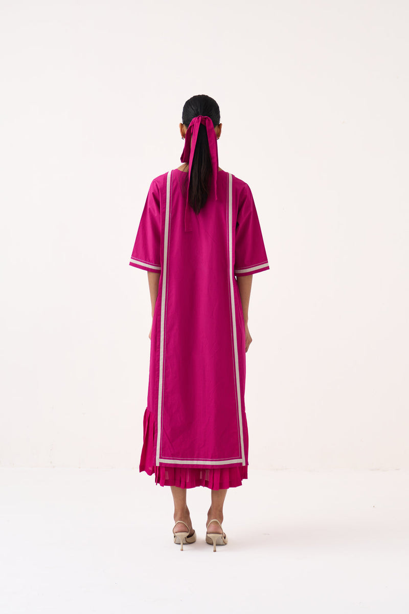 Apron Dress-Bright Berry poplin dress by THREE in pink for women in Singapore