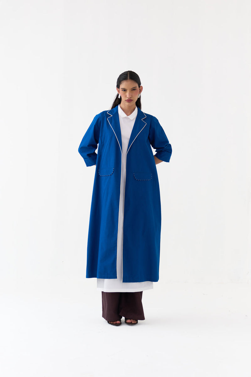 Splash Print Back Pleat Jacket Co-Ord (Set Of 3)-Cobalt Blue poplin co-ord set by THREE in blue for women in Singapore