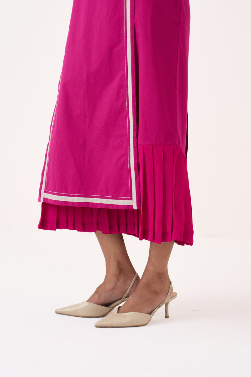 Apron Dress-Bright Berry poplin dress by THREE in pink for women in Singapore