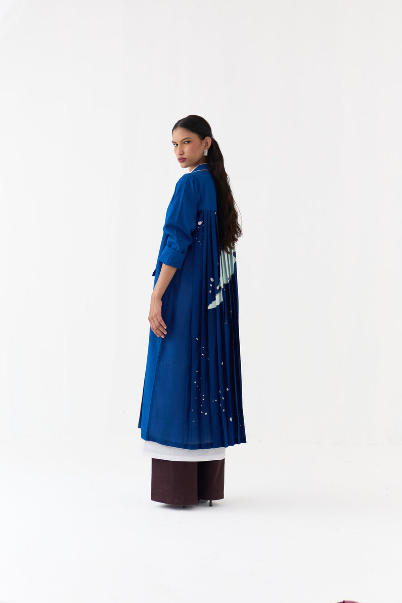 Splash Print Back Pleat Jacket Co-Ord (Set Of 3)-Cobalt Blue poplin co-ord set by THREE in blue for women in Singapore