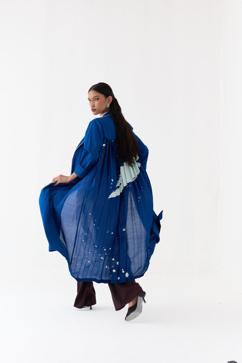 Splash Print Back Pleat Jacket Co-Ord (Set Of 3)-Cobalt Blue poplin co-ord set by THREE in blue for women in Singapore