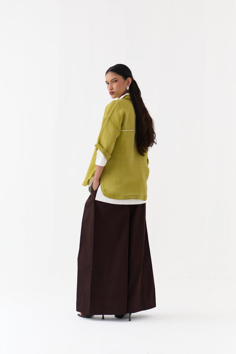 Emb. V Neck Top Co-Ord (Set Of 3)-Electric Lime tissue, poplin co-ord set by THREE in yellow for women in Singapore
