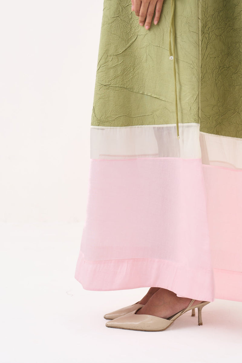 Turtle Neck Dress-Soft Moss crushed mul dress by THREE in soft moss for women in Singapore