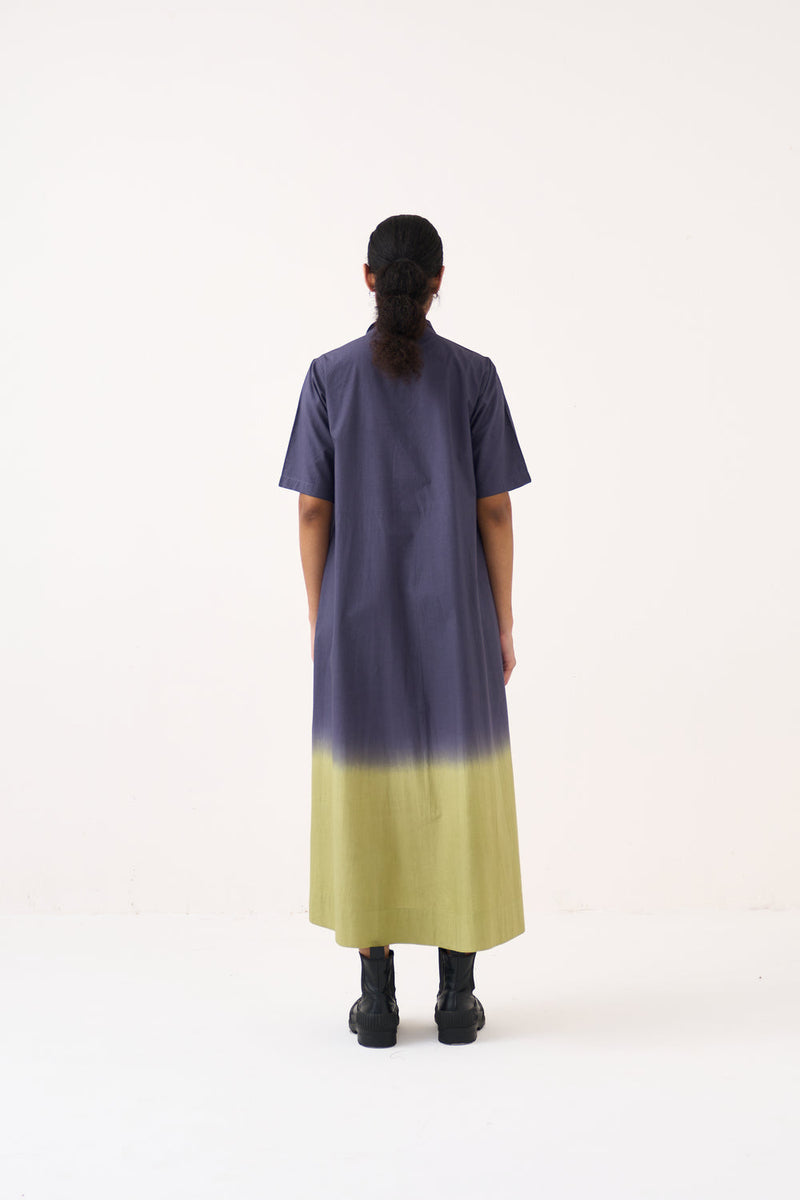 Dip Dye Turtle Neck Dress-Ash Voilet and Soft Moss poplin dress by THREE in voilet for women in Singapore
