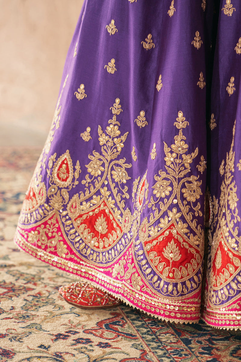AREESHA - DEEP PURPLE SHORT KURTA WITH SHARARA AND DUPATTA silk chanderi kurta/kurta set by SHEETAL BATRA in purple for women in Singapore