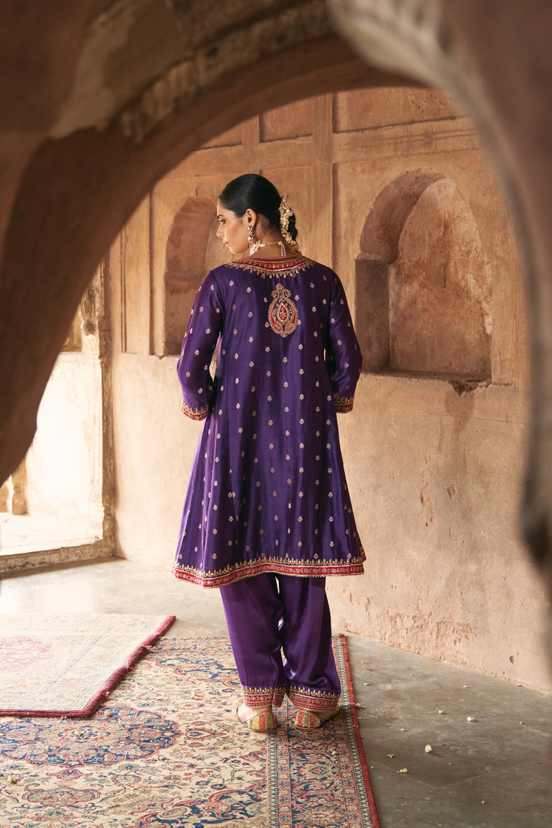 HAFSA - DEEP PURPLE CHAUGA WITH SALWAR chanderi silk kurta/kurta set by SHEETAL BATRA in purple for women in Singapore