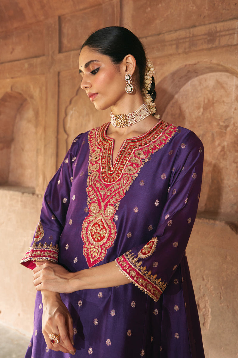 HAFSA - DEEP PURPLE CHAUGA WITH SALWAR chanderi silk kurta/kurta set by SHEETAL BATRA in purple for women in Singapore