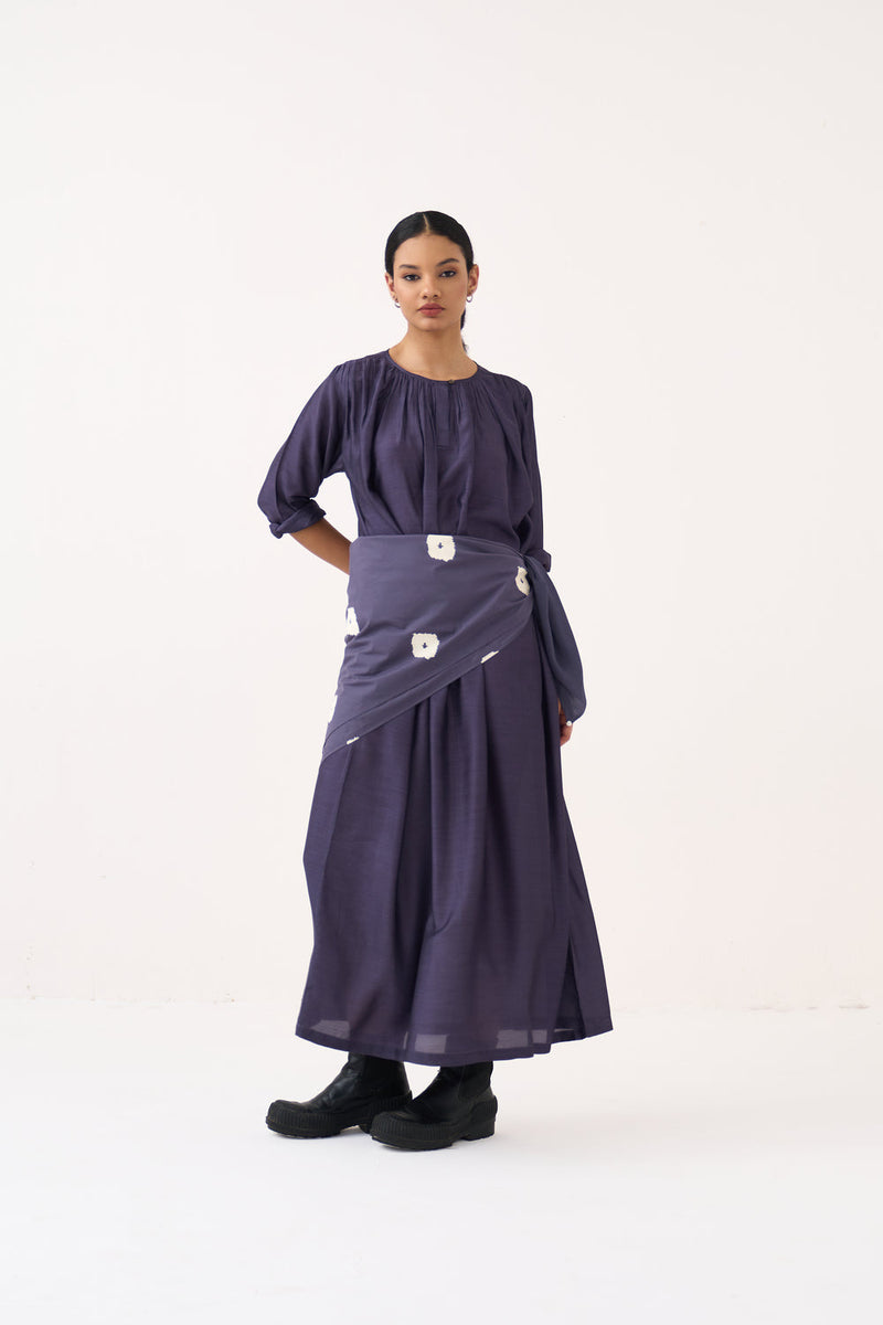 Gather Neck Dress-Ash Violet bemberg dress by THREE in voilet for women in Singapore