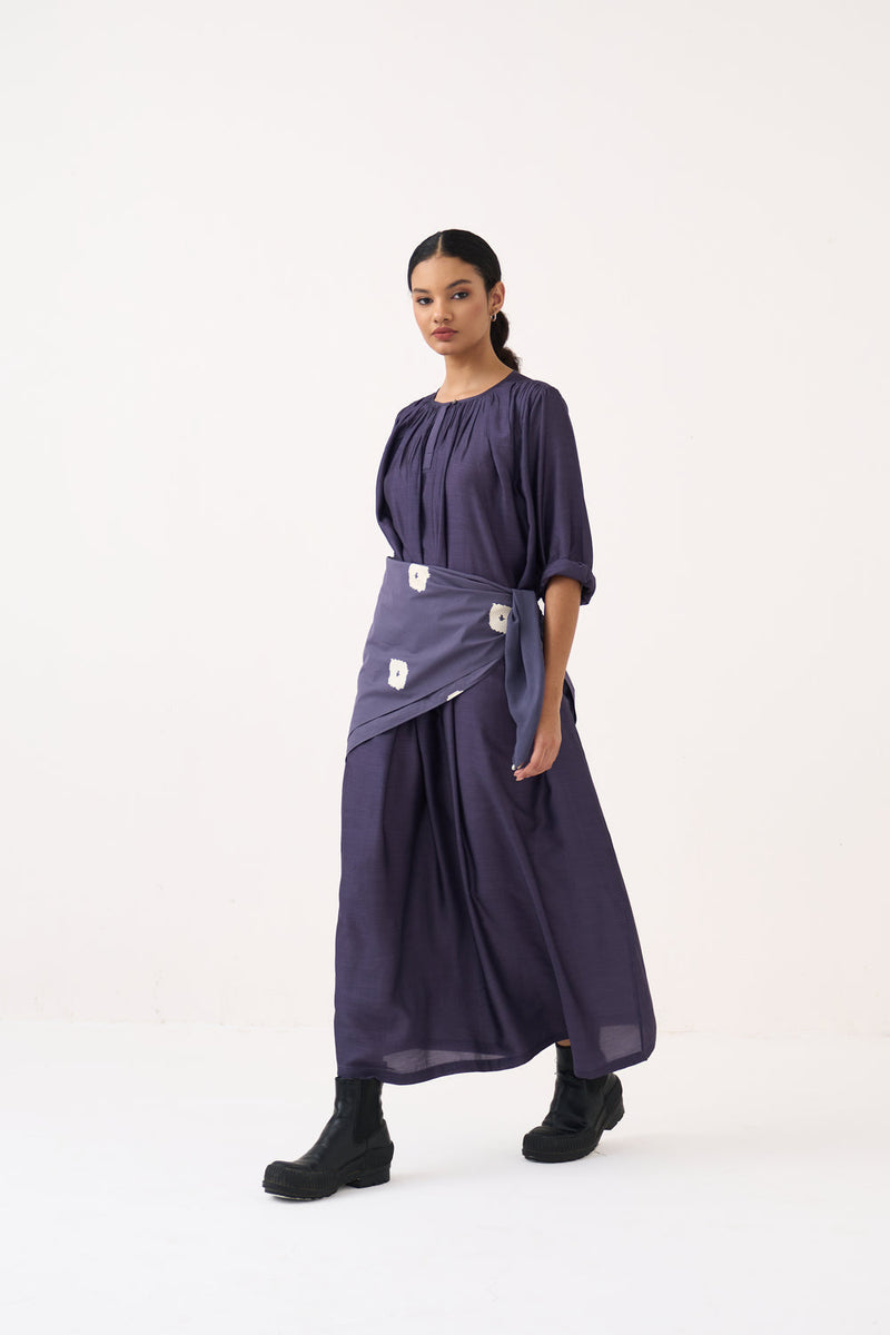 Gather Neck Dress-Ash Violet bemberg dress by THREE in voilet for women in Singapore