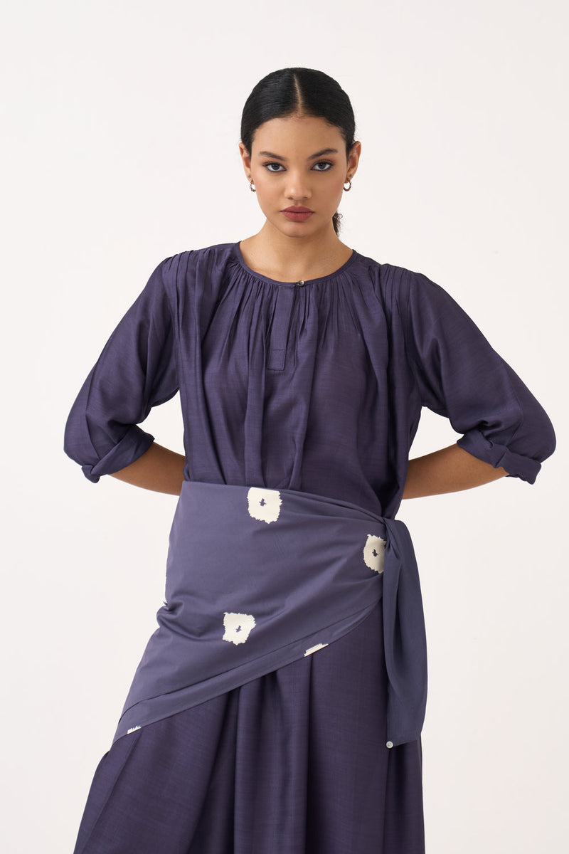Gather Neck Dress-Ash Violet bemberg dress by THREE in voilet for women in Singapore