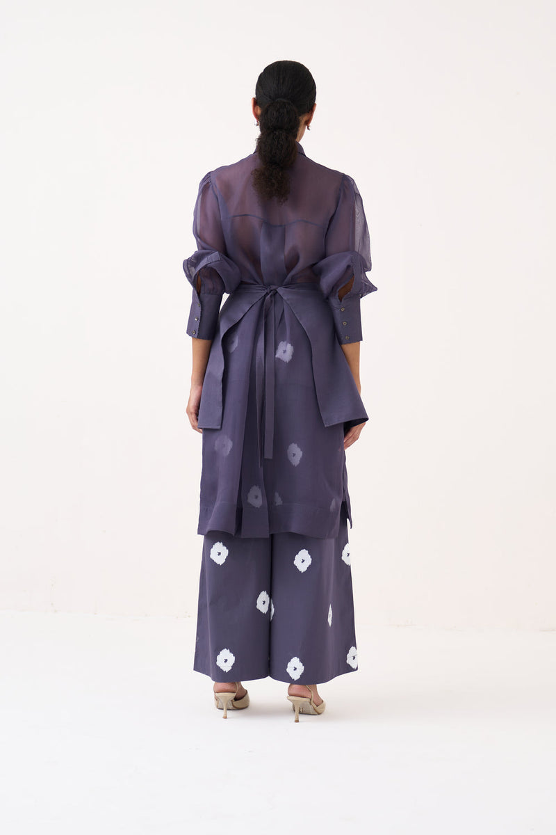 Beaded Collar Sheer Shirt Co-Ord-Ash Violet poplin, organza co-ord set by THREE in voilet for women in Singapore