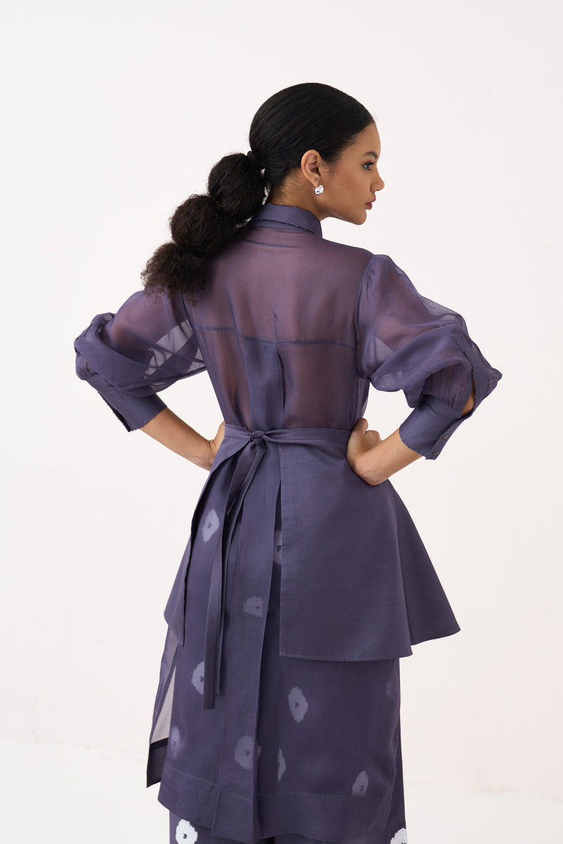 Beaded Collar Sheer Shirt Co-Ord-Ash Violet poplin, organza co-ord set by THREE in voilet for women in Singapore
