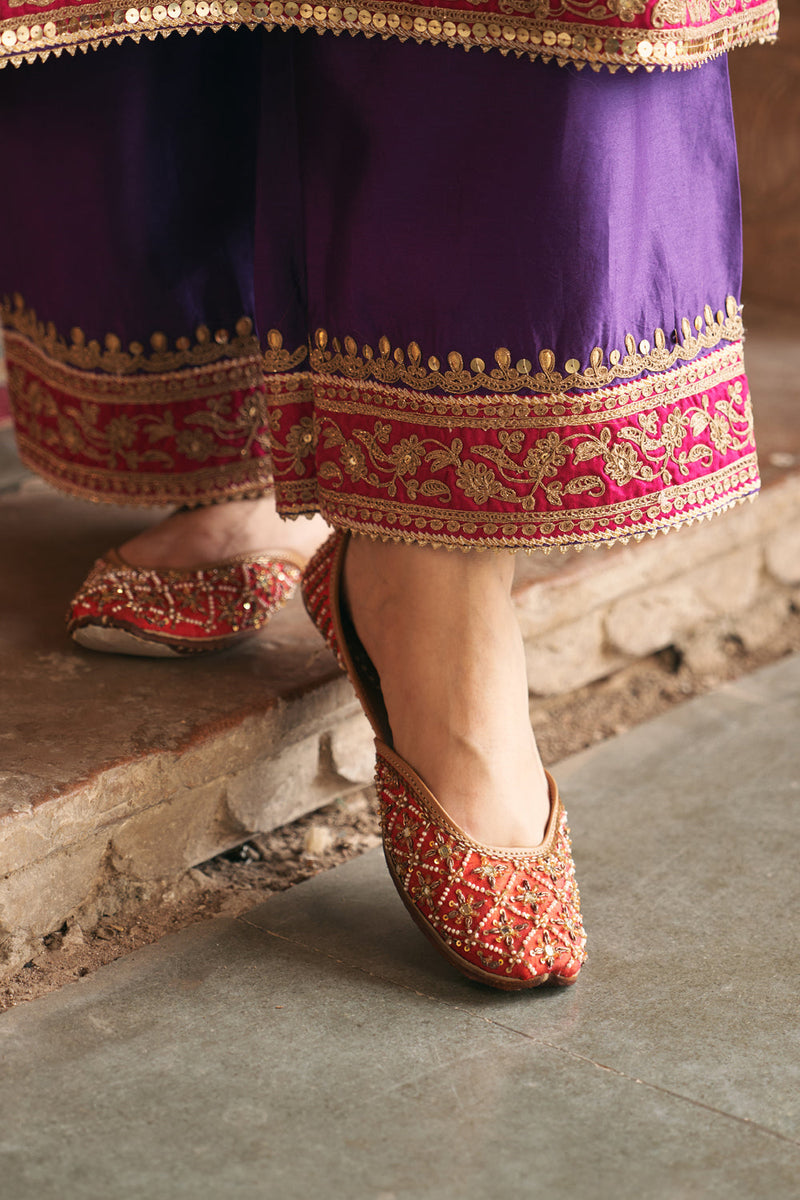 SOBIA - DEEP PURPLE LONG KURTA WITH PALAZZO AND DUPATTA silk chanderi kurta/kurta set by SHEETAL BATRA in purple for women in Singapore