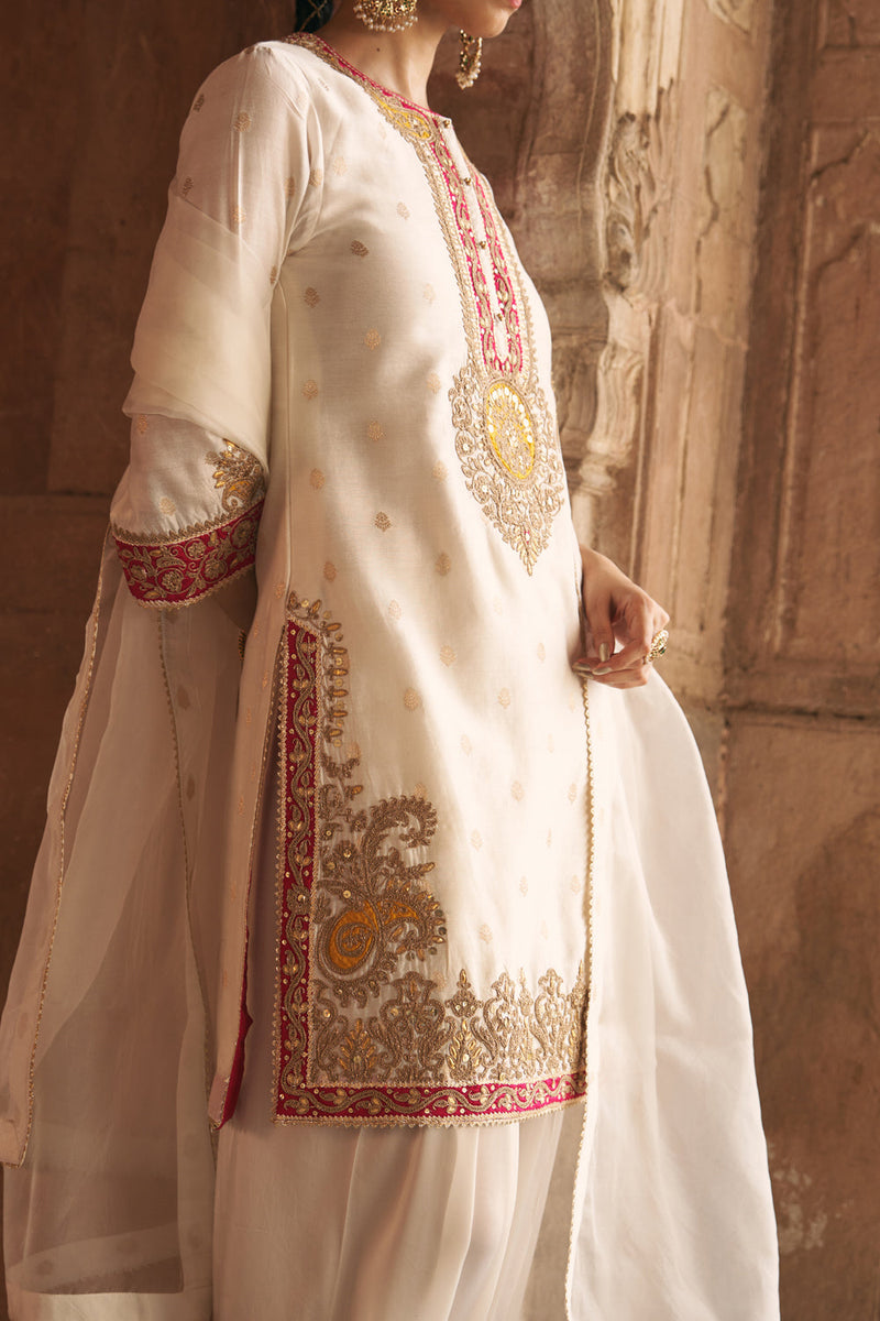ANILA - DAISY IVORY SHORT KURTA WITH SALWAR chanderi silk kurta/kurta set by SHEETAL BATRA in ivory for women in Singapore