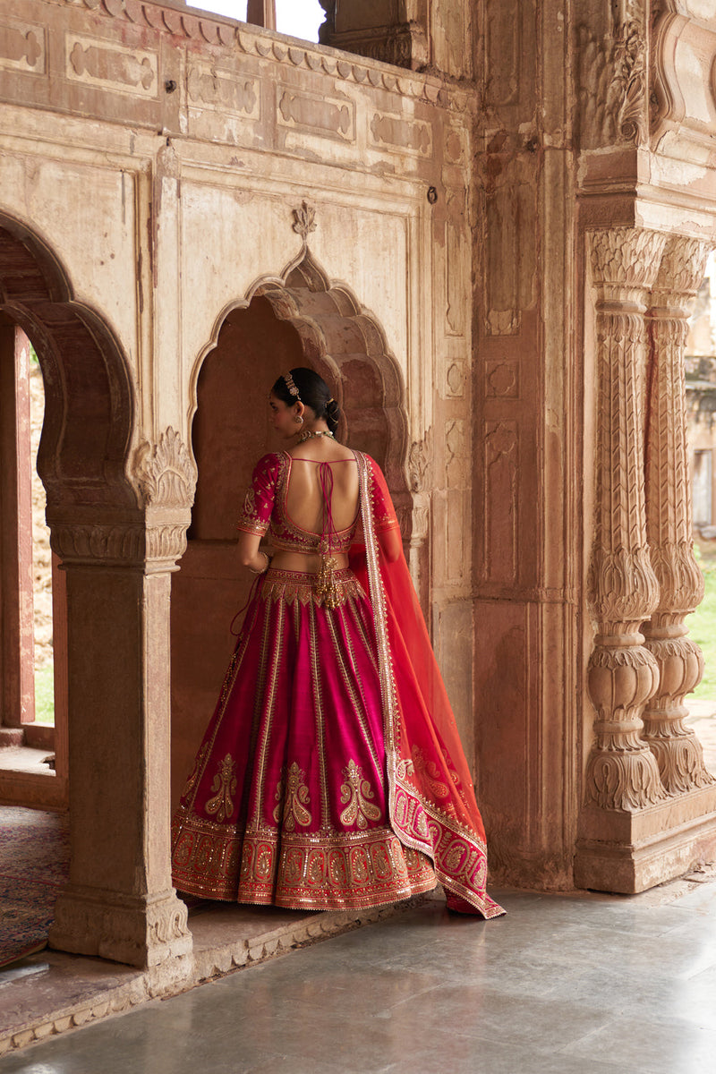 AMARA - HOTPINK LEHENGA rawsilk lehenga sets by SHEETAL BATRA in pink for women in Singapore