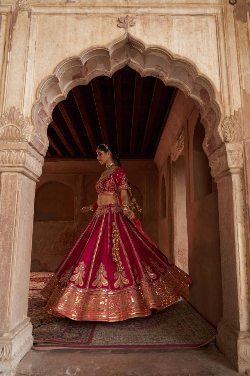 AMARA - HOTPINK LEHENGA rawsilk lehenga sets by SHEETAL BATRA in pink for women in Singapore