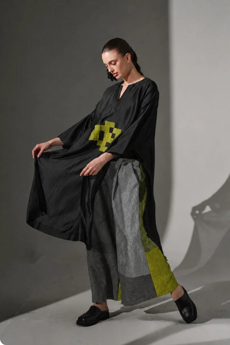 Awaken Pants-Ash grey + Black crushed silk pant/trouser by Stoique in ash grey, black for women in Singapore